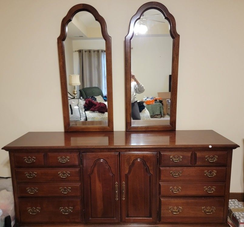 Triple Dresser With 2 Mirrors, American Drew, Cherry