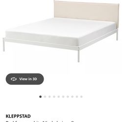 IKEA KLEPPSTAD Bed frame, white/Vissle beige, Queen  Comes with VALEVAG