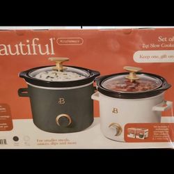 NEW Set Of 2 - 2 QT Slow Cookers - By Drew Barrymore 