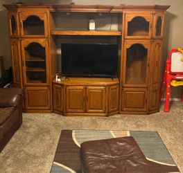 Large Oak Wood Entertainment Center Wall Unit