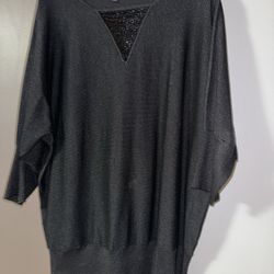 Beautiful Very Lightweight Sweater Type Shirt - Premise Studio  - Shimmery Black (small spot on front - can be dyed) w Beaded Necklaces - Size 1x