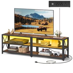 TV Stand with Power Outlets and LED Lights, for TVs up to 65 Inches, Entertainment Center with Open Storage Shelves, TV Console Table for Living Room,