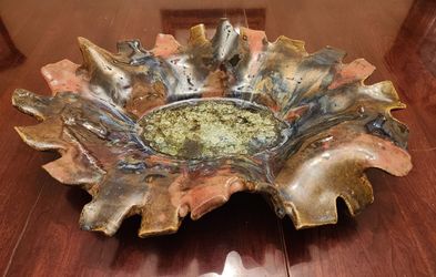 Beautiful Vintage Handmade Ceramic Pottery Large Bowl Tray