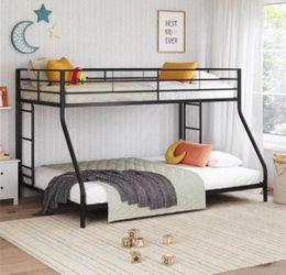 Twin over Full Low Profile Metal Bunk Bed, Black