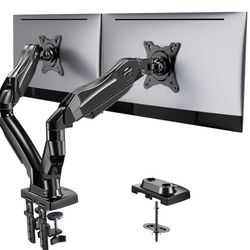 HUANUO Dual Monitor Stand - Full Adjustable Monitor Desk Mount Swivel Vesa Bracket with C Clamp, Grommet Mounting Base for 13 to 32 Inch Computer Scre