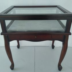 Bombay Wooden Curio Table Glass Top Cabinet Display With Drawer 24"x22 