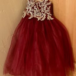 Kid Maroon/red/gold Wedding Girl Dress(es) Flower Girl