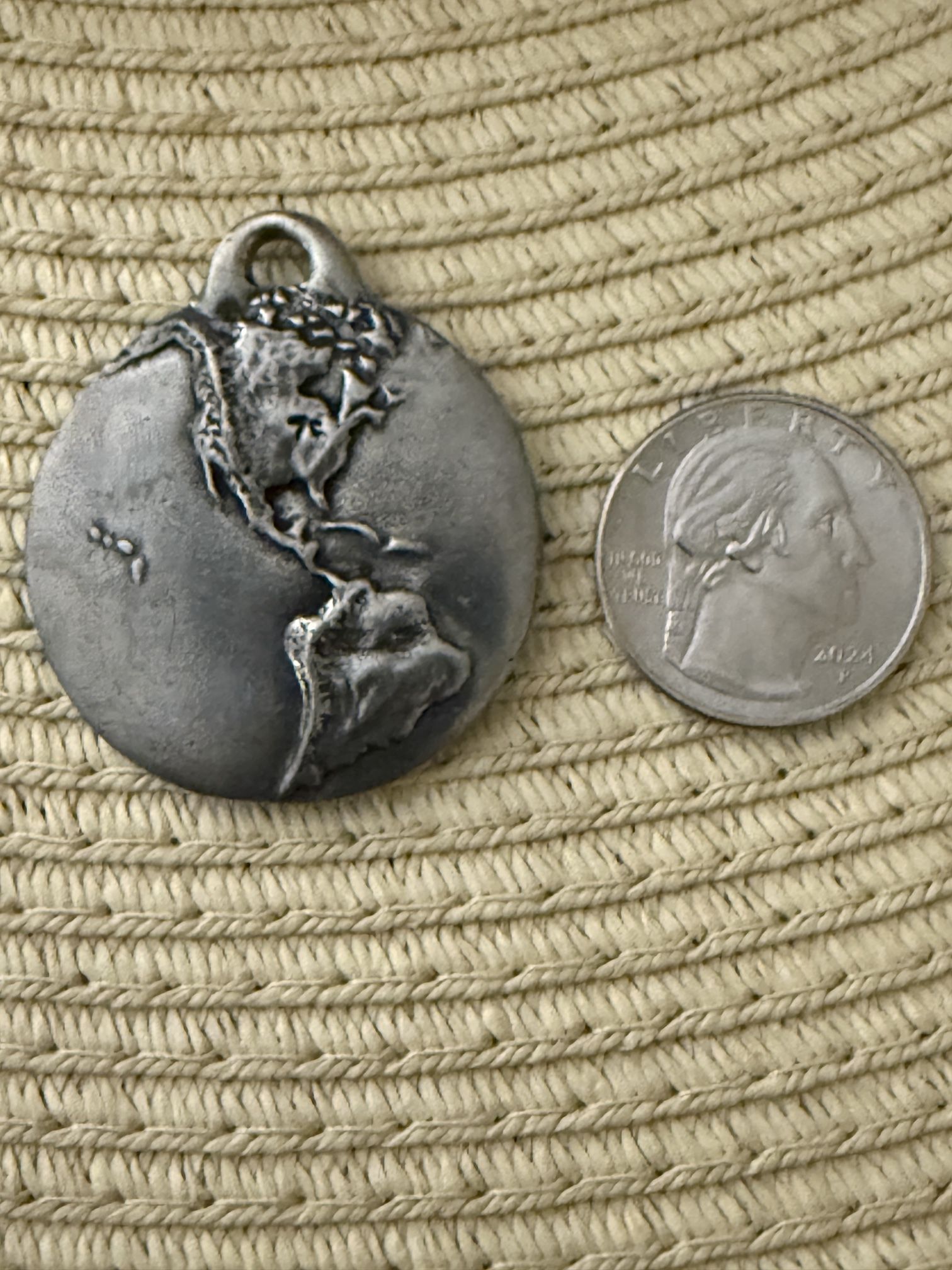 Silver Tone Earth Etched Pendant