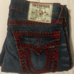 True Religion Red Stitch Jeans Size 33 Designer Denim