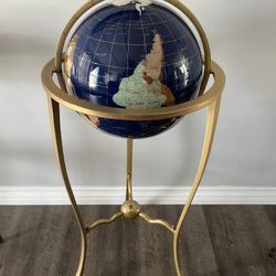Lapis And Gemstone Globe With Brass Base