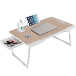  Laptop Bed Table with Storage, Foldable Laptop Desk Stand Breakfast Tray, Multifunction Lap Tablet with Drawer for Eating, Studying on Bed/Sofa/Couch