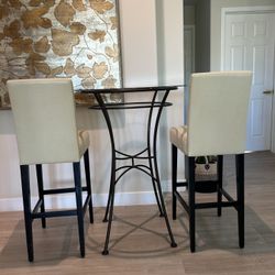 Bistro Table, Glass, Iron, 2 Chairs