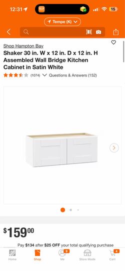 Hampton Bay.Shaker 30 in. W x 12 in. D x 12 in. H Assembled Wall Bridge Kitchen Cabinet in Satin New