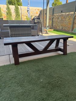 Long wooden bench