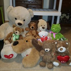 X10 TEDDY BEAR STUFFED ANIMAL FROG PLUSH DOG PUPPY LOT