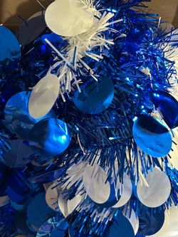 6 Ft Slim Pop Up Pencil Christmas Tree Blue and White