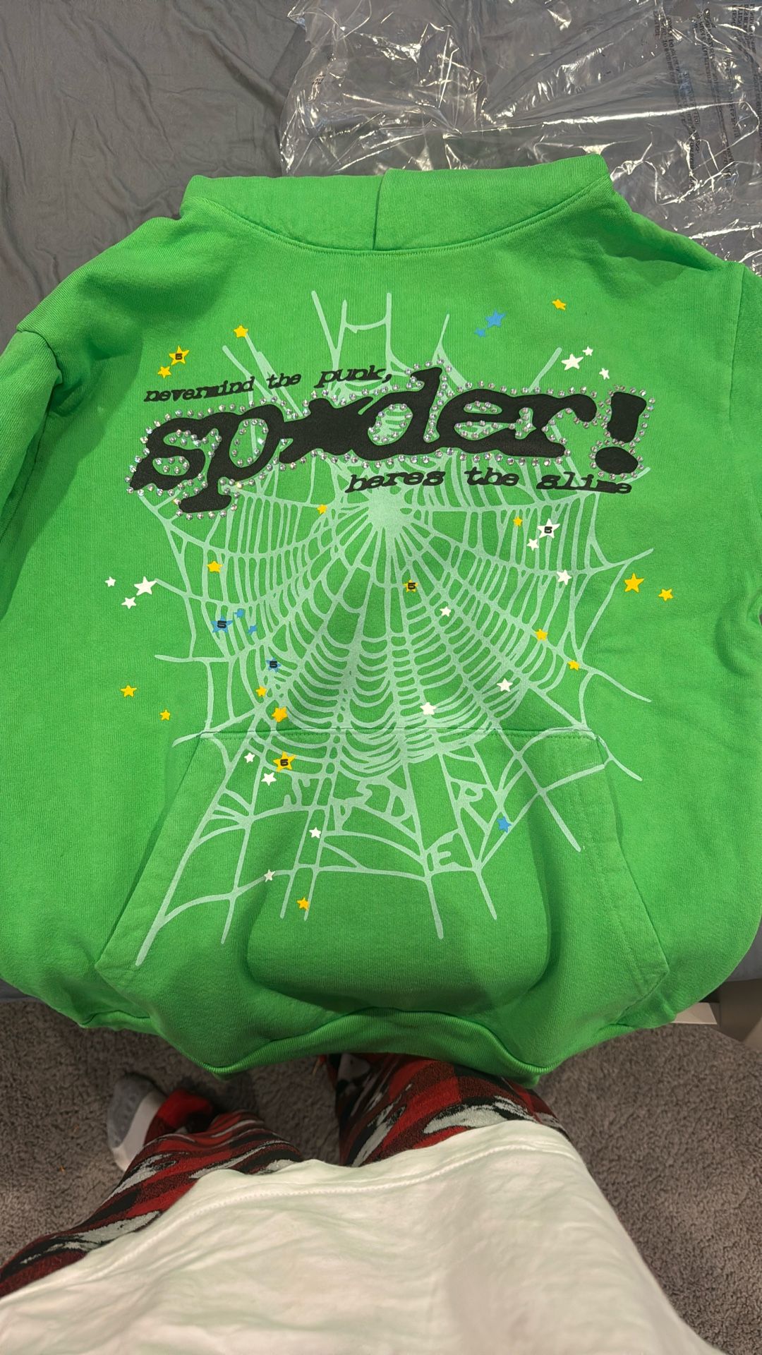 slime green rhinestone punk v2 spider hoodie