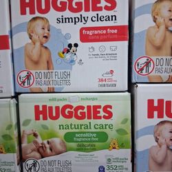 HUGGIES WIPES $13 EACH BOX (REFILL BAGS AND 6 PACKS BOXES)