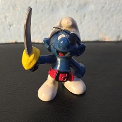 The Smurfs Vintage 1970's Pirate Smurf Eye Patch Sword and Tatto Imprint on Head Vintage Figurine PVC Toy 70’s Figure Schleich