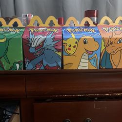 Pokémon McDonald’s Happy Meal Box Set Of 4 + 3 Sticker And Poster Pack NO CARD