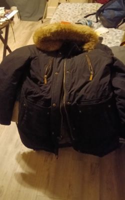 Mk Dark Navy Parka with Fur-Trimmed Hood