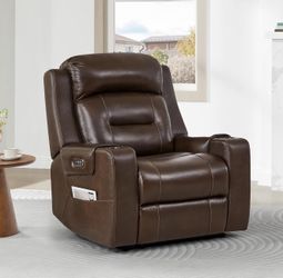 Watson & Whitely Oversized Genuine Leather Power Recliner Chairs for Big and Tall, Extra Wide Lay Flat Recliner with Power Headrest & Cup Holders, Ele