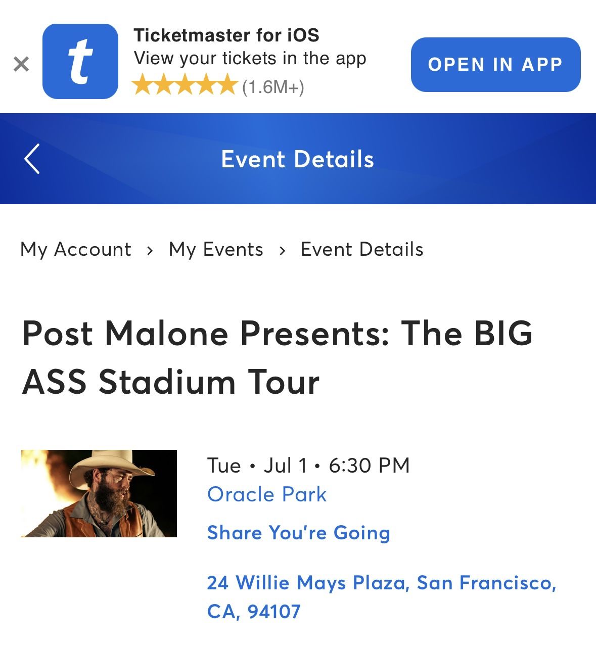 2x Post Malone And Jelly Roll Concert Tickets 