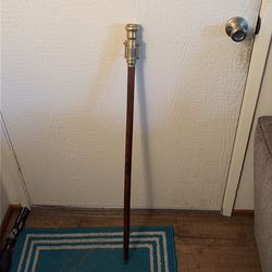 Wooden Cane With Compass and Spyglass