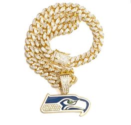 SEATTLE SEAHAWKS NECKLACE Gold NFL Team Bling Pendant & 20" Chain