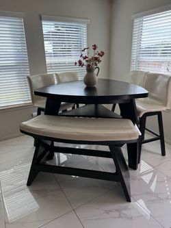 Triangle Dining Table Set with Bench and Chairs