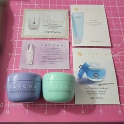 2pc TATCHA BUNDLE, 4 TATCHA sample Freebies, Deluxe Bonus Gift + Makeup Bag