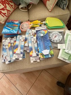 27 PIECES, ASSORTED POOL ACCESSORIES