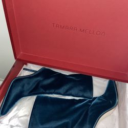 Tamara Mellon Galaxy Blue Velvet Swarovski Crystal Embellished Boots