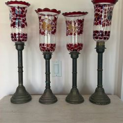 Set Of 4 Antique Ghajar Persian Candle Holders