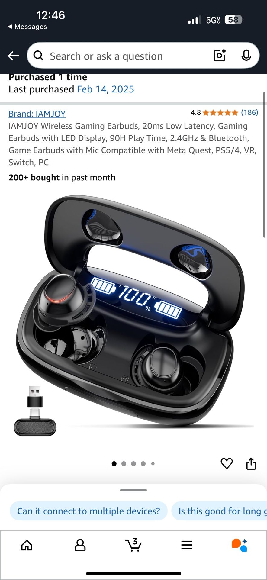 IAMJOY Wireless Gaming Earbuds, 20ms Low Latency, Gaming Earbuds with LED Display, 90H Play Time, 2.4GHz