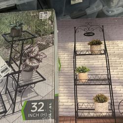 2 New Black Metal Plant Stands 