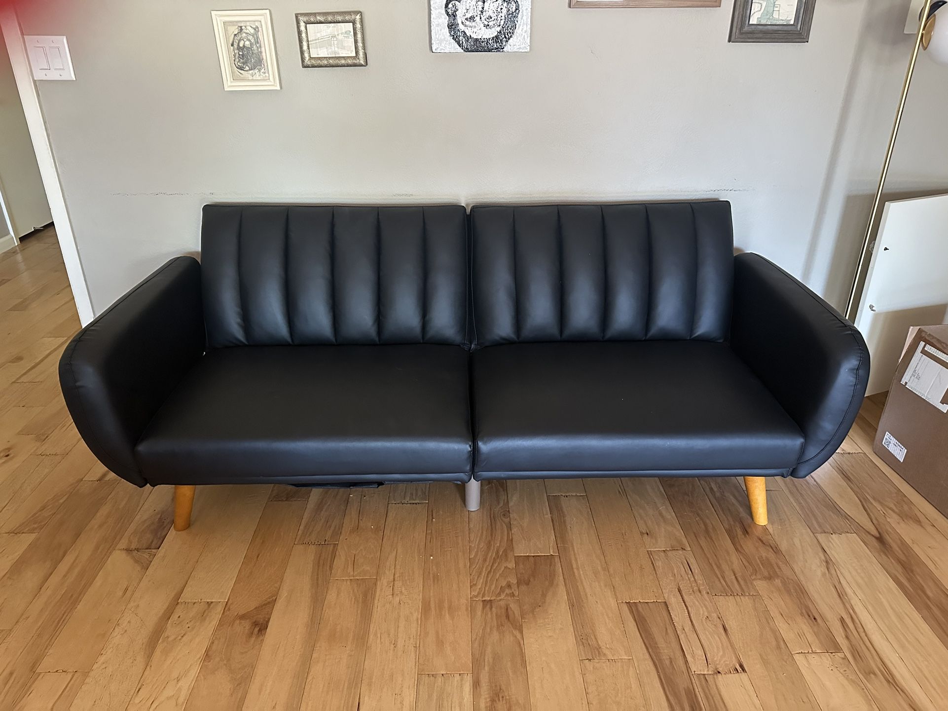 Black Faux Leather Couch