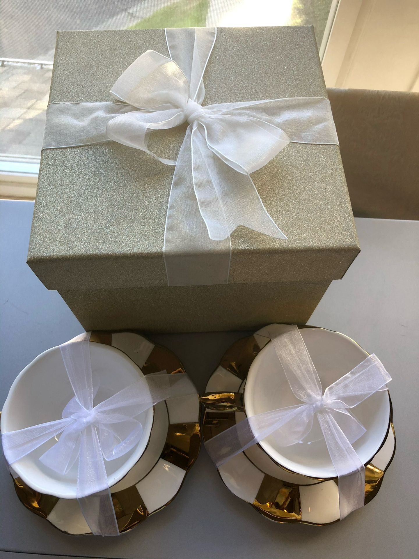 GRACE'S TEAWARE WHITE & GOLD SCALLOPED TEA CUP AND SAUCER