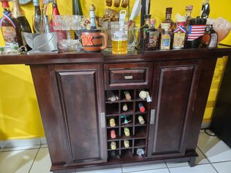 Dark Wood Bar Cabinet with Wine Rack