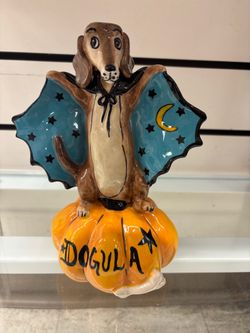 Blue sky Dogula Halloween Dachshund Ceramic Figurine