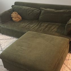 Dark Green West Elm Couch and Ottoman