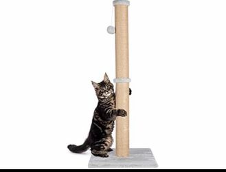 FluffyDream 37” Cat Scratching Post Sisal Rope Plush Top Hanging Ball Gray