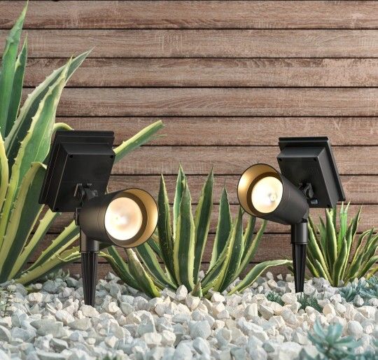 2 Pack Short Solar LED Outdoor Spotlights - Matte Black