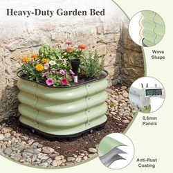 Self-Watering Raised Garden Bed 16.5'' with Drainage Plugs, Indoor/Outdoor Metal Raised Beds for Gardening, Durable Galvanized Planter Box for Vegetab
