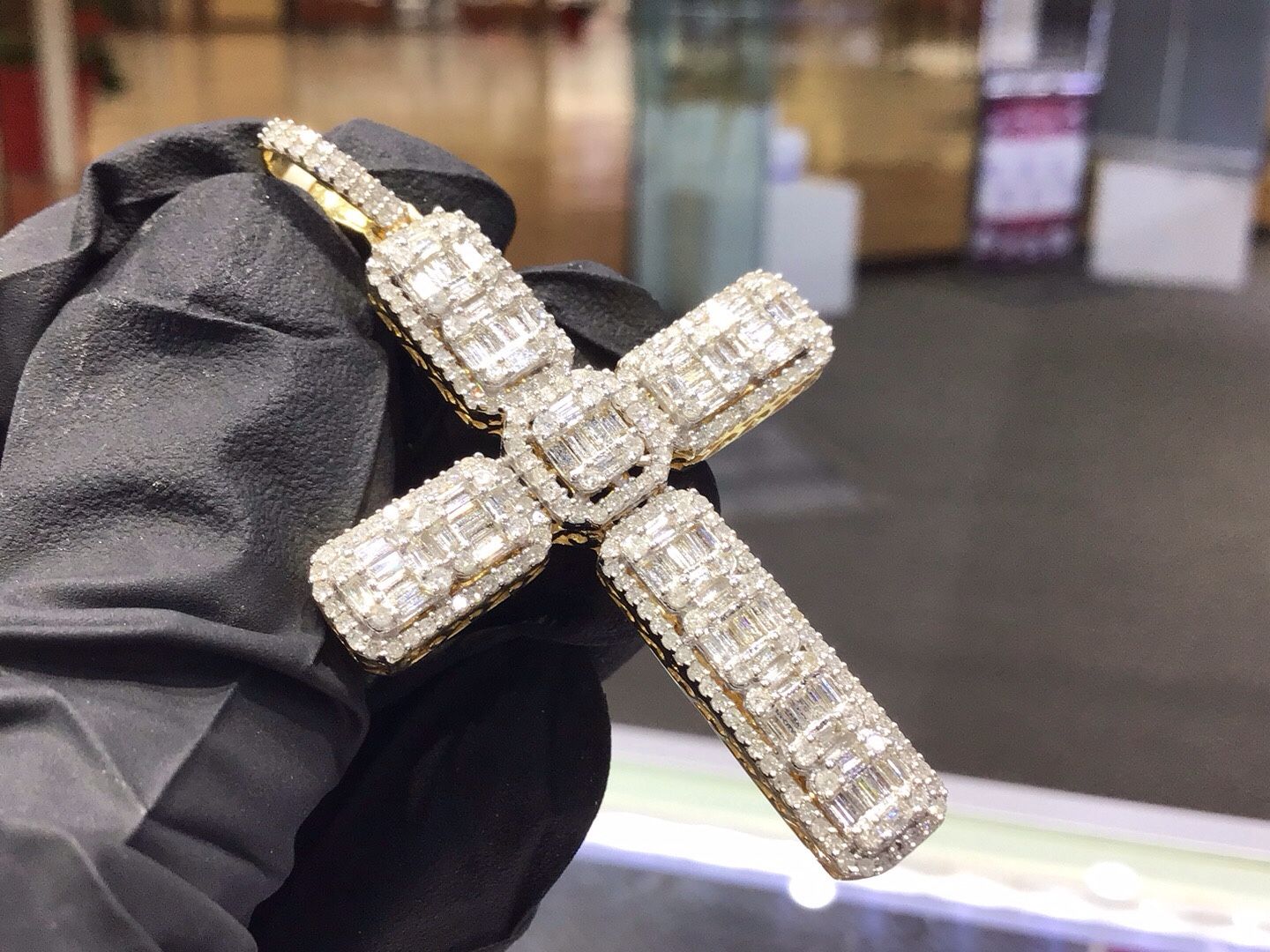 10k Gold Natural Diamond Baguette Big Diamond Pendant ..ππππ