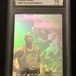 1992 Upper Deck Michael Jordan Hologram AW1 Graded GMA 10 Gem Mint ROY, MVP, HOF
