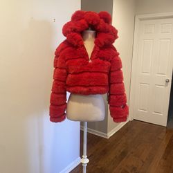 NWT Disney Faux Fur Red Cropped Jacket