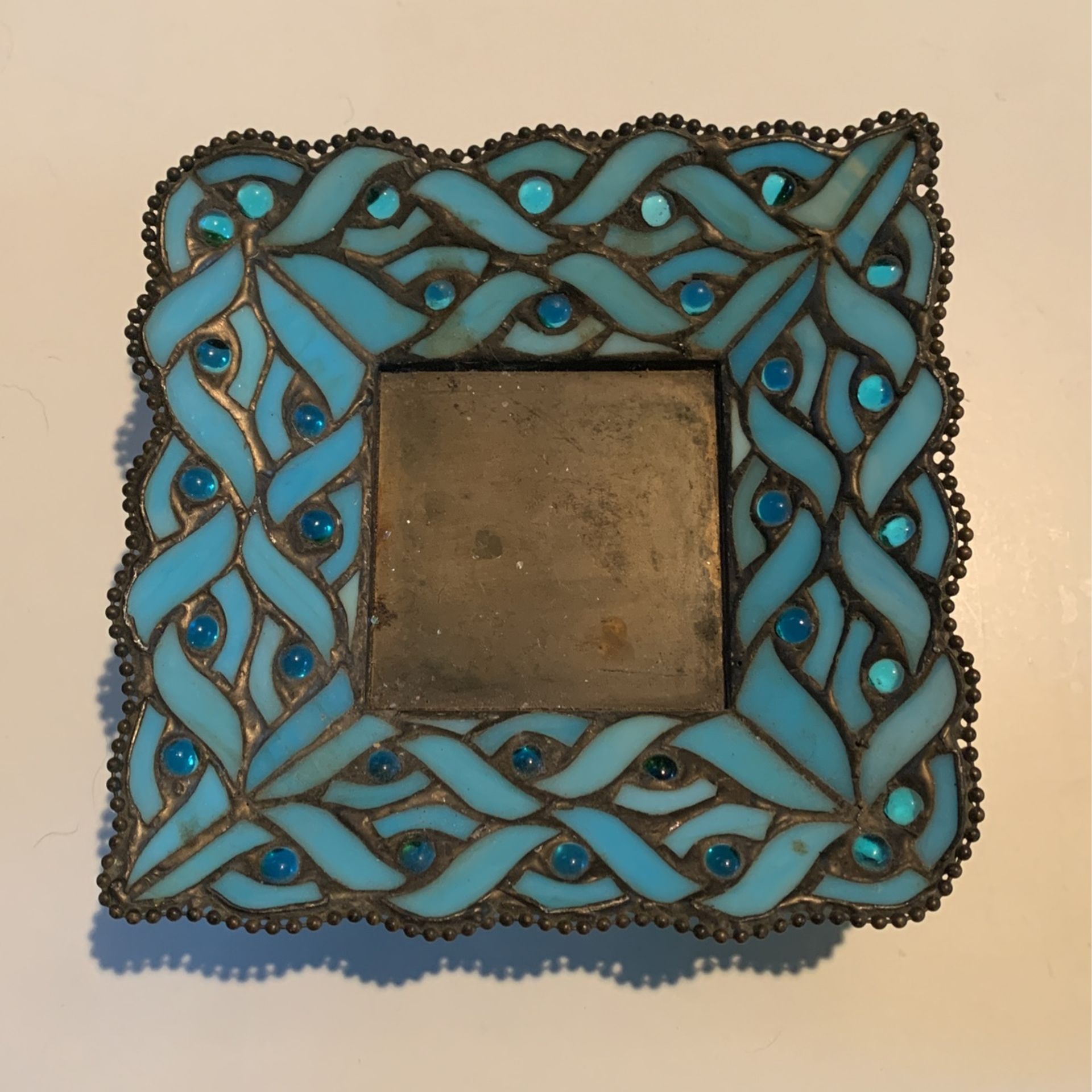 VTG PartyLite Spring Water Blue Tiffany Style Stained Glass Pillar Candle Holder
