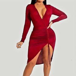 Womens Red Ruched Dress