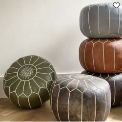 Set of 2 - Stunning Moroccan Leather Puffs! ✨